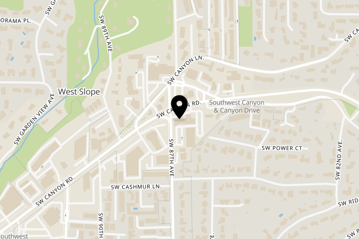 Map showing the location of Muchas Gracias Mexican Food (not live) Food Truck - Canyon Rd on 8680 SW Canyon Rd in Portland